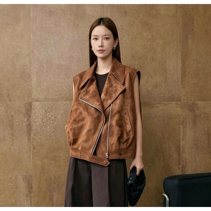 鹿皮绒马甲女短款2026秋款休背心吊带