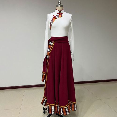 藏族舞蹈服装女练功服民族民间演出表演服艺术艺考大摆群