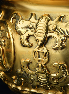 聚宝盆摆件纯铜家用客厅装饰招聚铜制品工艺品财存钱罐铜器黄铜