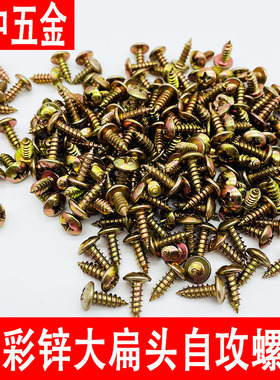 镀彩锌十字大扁头自攻螺丝钉加硬蘑菇伞头自攻钉尖尾木螺钉M4M5