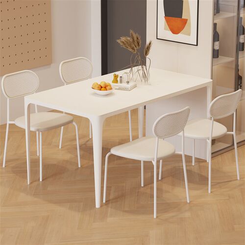 奶油风岩板餐桌现代简约小户型家用饭桌铝合金长方形餐桌椅子组合