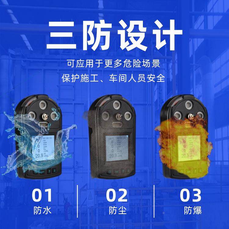 携式气体报库瑞克警仪合四一可燃氧气硫氢一氧化碳化泄漏检测探便