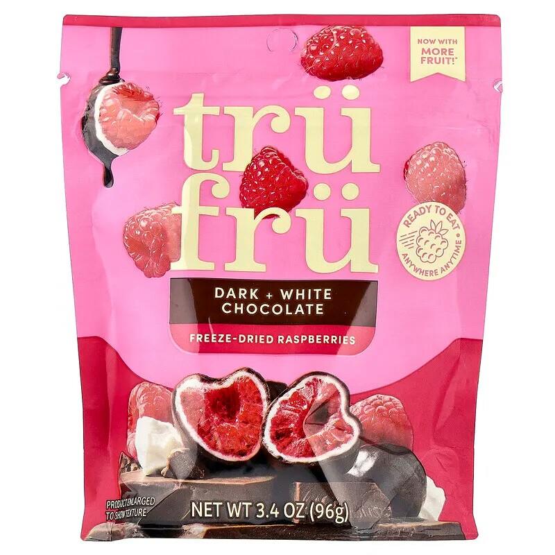 美国进口零食礼品Tru Fru冻干草莓椰子芒果覆盆子夹心黑巧克力96g