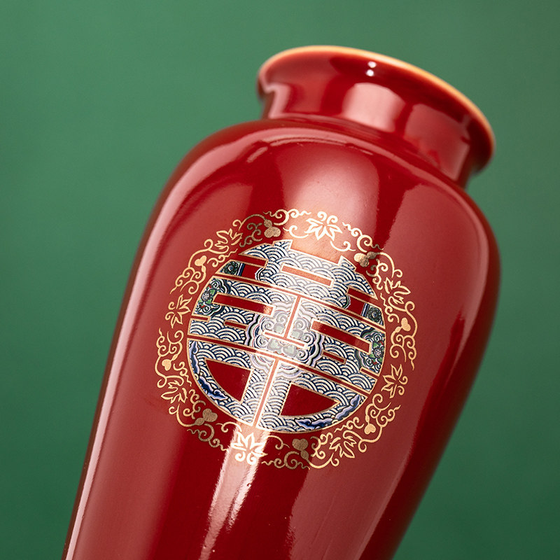 仲夏知己花瓶摆件结婚中式陶瓷器中国红色客厅插花喜庆婚房装饰品