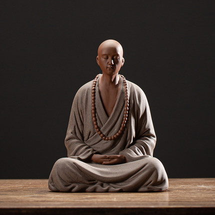 中式禅意紫砂小和尚摆件家用室内佛系装饰工艺品茶室桌面陶瓷茶宠