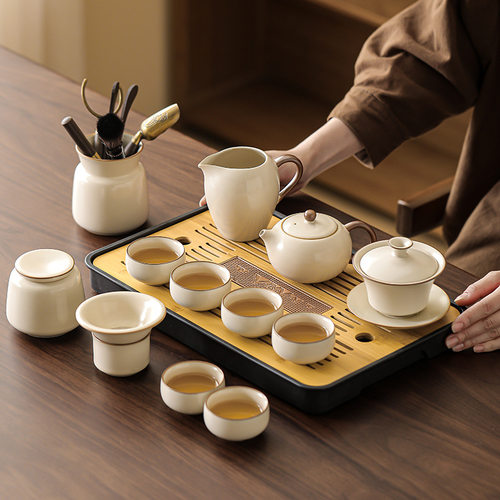 几欢汝窑茶具套装家用泡茶专用陶瓷茶杯茶盘茶壶高档轻奢喝茶茶具