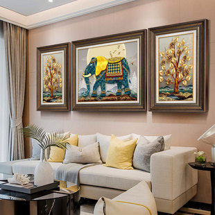饰画沙发背景墙挂画房间大气壁画欧式 客厅装 复古三联墙画 风格 美式