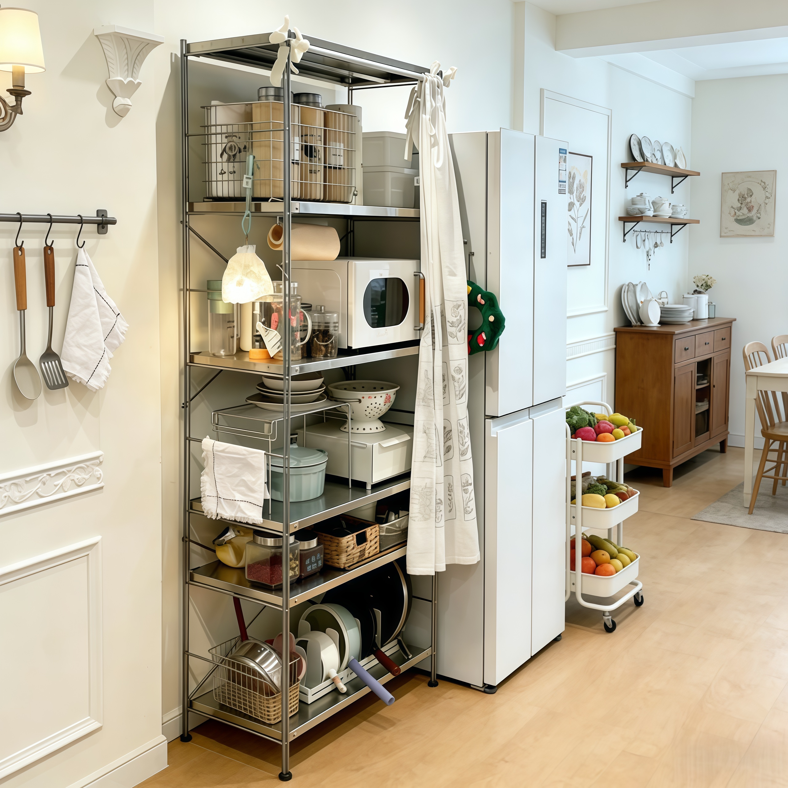 304不锈钢置物架家用商用储物架微波炉架子落地收纳架阳台整理架