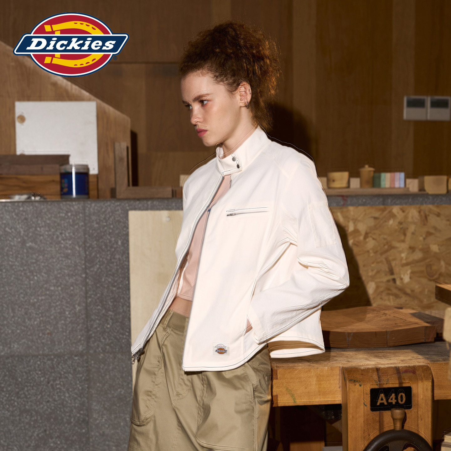 Dickies帝酷适美式复古机车夹克女修身立领短款外套 DK0A89PO