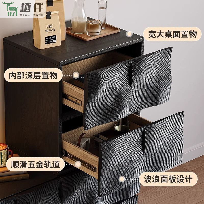 中古风实木斗柜家用落地柜法式复古多功能组合柜床边收纳柜床头柜图片