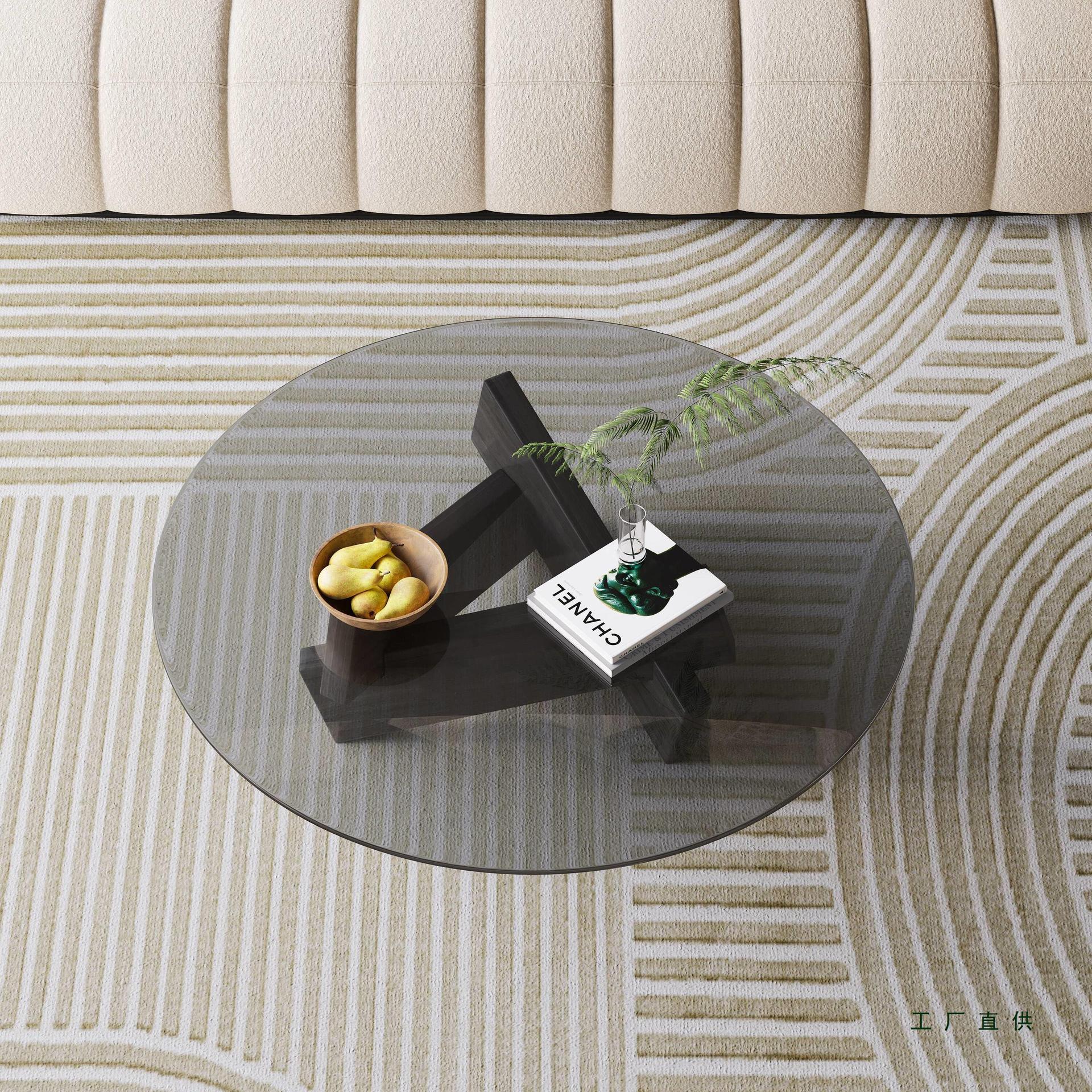北欧实木茶几客厅家用小户型现代简约创意玻璃圆形设计师咖啡桌子