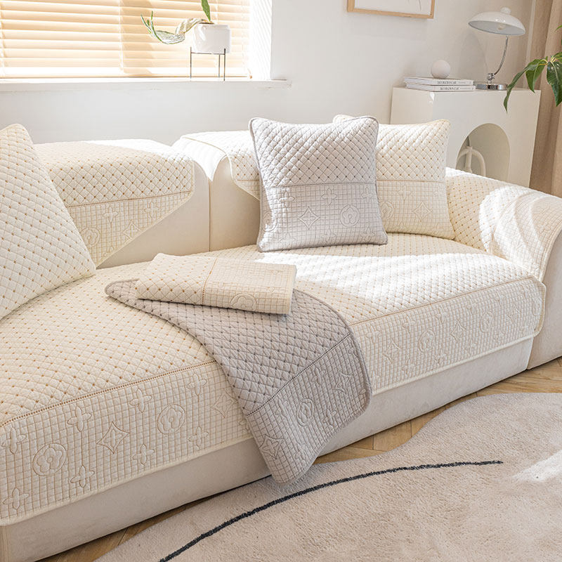 全棉沙发垫子简约现代防滑座垫四季通用靠背巾套罩纯棉纯色高档