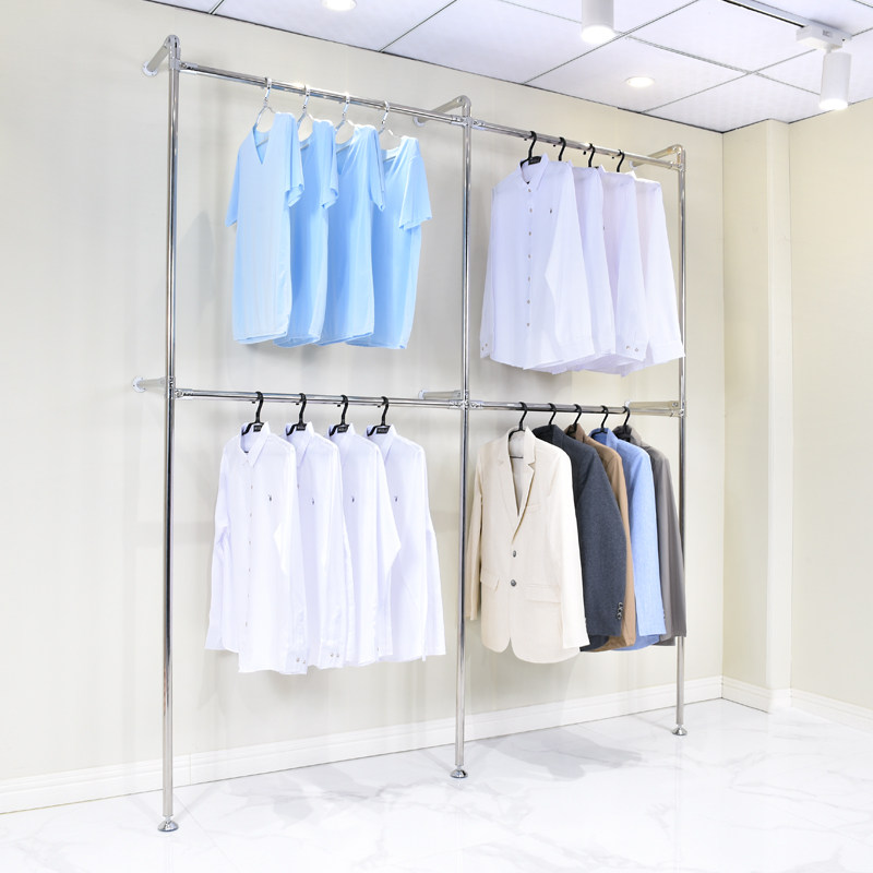 服装店壁挂衣架双层衣架陈列架时装架上墙多组钉墙服装货架可定制
