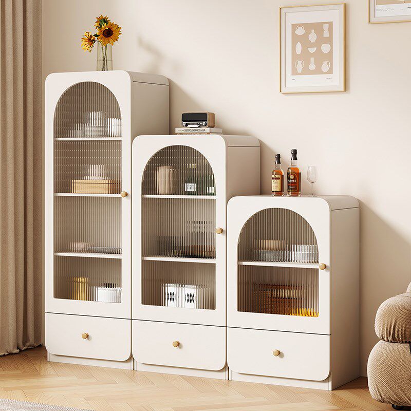 奶油风餐边酒柜靠墙家用书柜客厅电视边柜玻璃门展示置物储物立柜