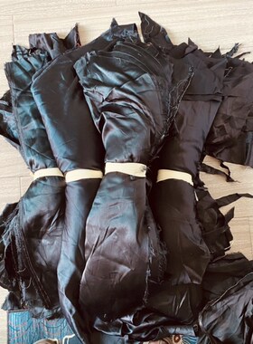 黑色零头布料刀口真丝素绉缎拼婴儿衣服100%桑蚕丝面料可DIY手工