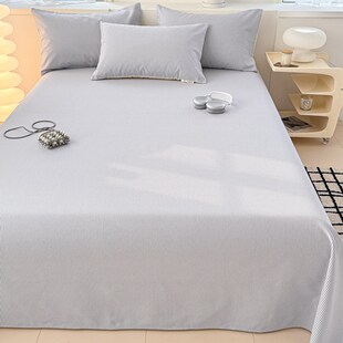 加厚老粗布纯棉床单单件全棉亚麻简约条纹被单宿舍枕套床笠三件套