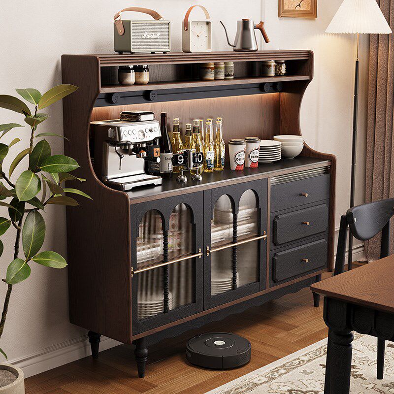 法式复古实木餐边柜轻奢高级感橱柜储物柜中古厨房靠墙一体收纳柜