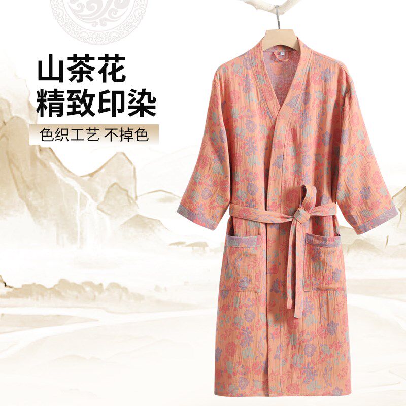 纯棉纱布浴袍成人国潮风吸水浴衣全棉四季通用男女情侣款游泳睡袍