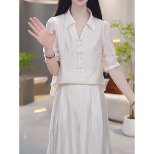新中式时尚套装女2026夏季新款洋气显瘦雪纺小衫阔腿裤气质两件套