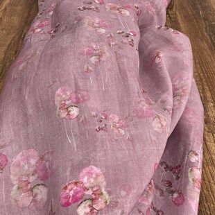 旗袍面料手工麻料 倾语 复古宽松苎麻印花汉服布料休闲衬衫 中式