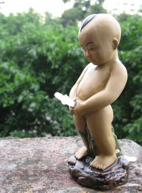 假山盆景配件上水石陶瓷尿童鱼缸摆设喷水小孩人物摆件水族装饰品