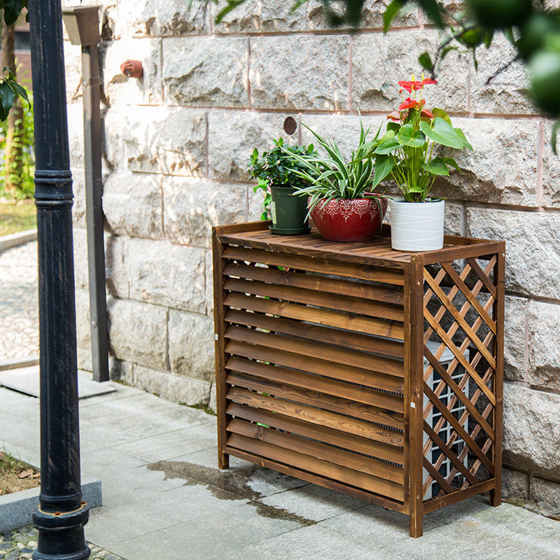 室外中央空调外机罩百叶窗格栅通风口保护罩防腐木装饰遮挡美化架