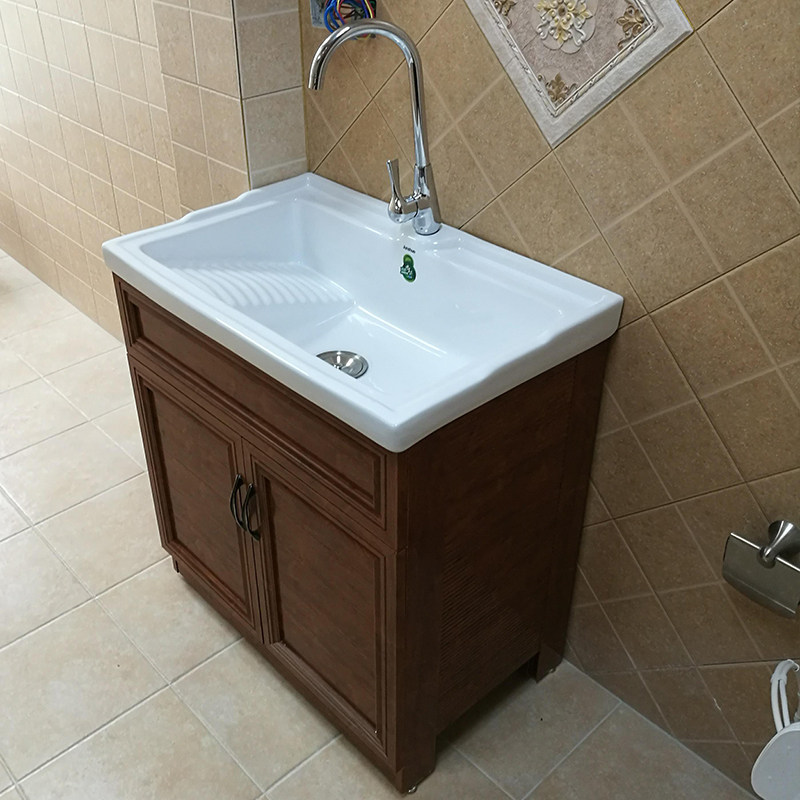 洗衣机伴侣阳台洗衣机柜组合一体太空铝带搓板台盆洗手槽切角定制