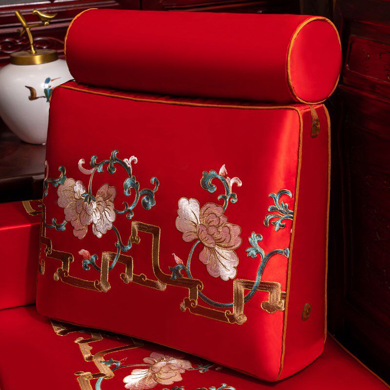 中式沙发抱枕靠垫绣花客厅腰枕床头靠枕大靠垫办公室大号靠枕腰枕