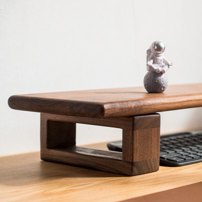 黑胡桃木显示器增高架实木台式电脑双屏幕曲面一体机带线孔免安装