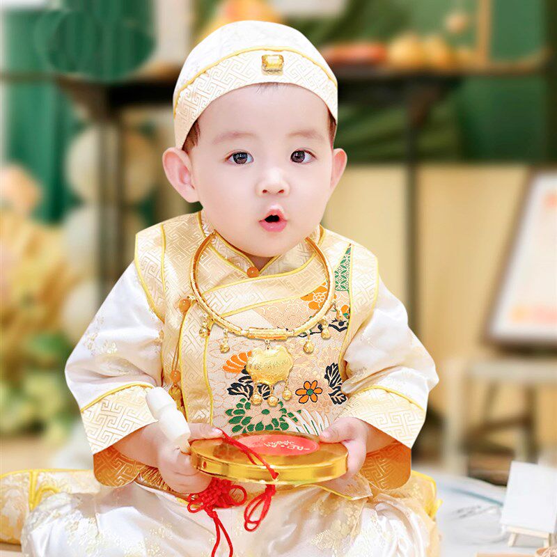 周岁唐装礼服男宝宝中式抓周一岁生日宴高端中国风秋冬装冠衣套装