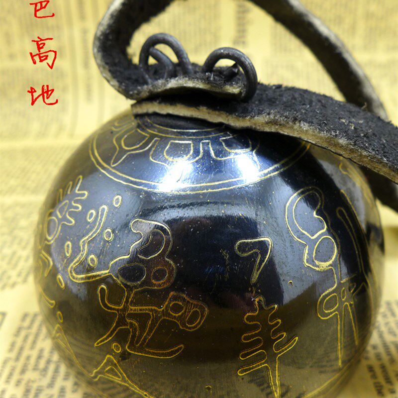 东巴高地 云南丽江纳西东巴文纯铜铃牛角大铃铛精品铃 梦驼铃复古