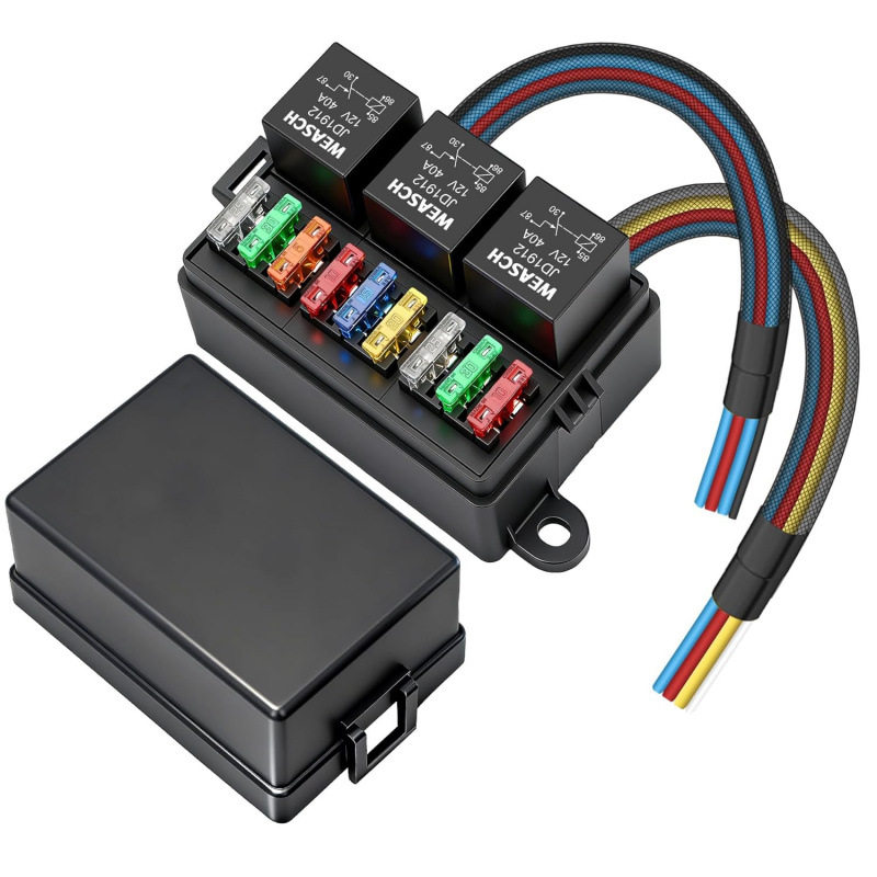 12V9路预接线保险丝继电器盒3个继电器和9个ATC/ATO刀片式保险丝图片