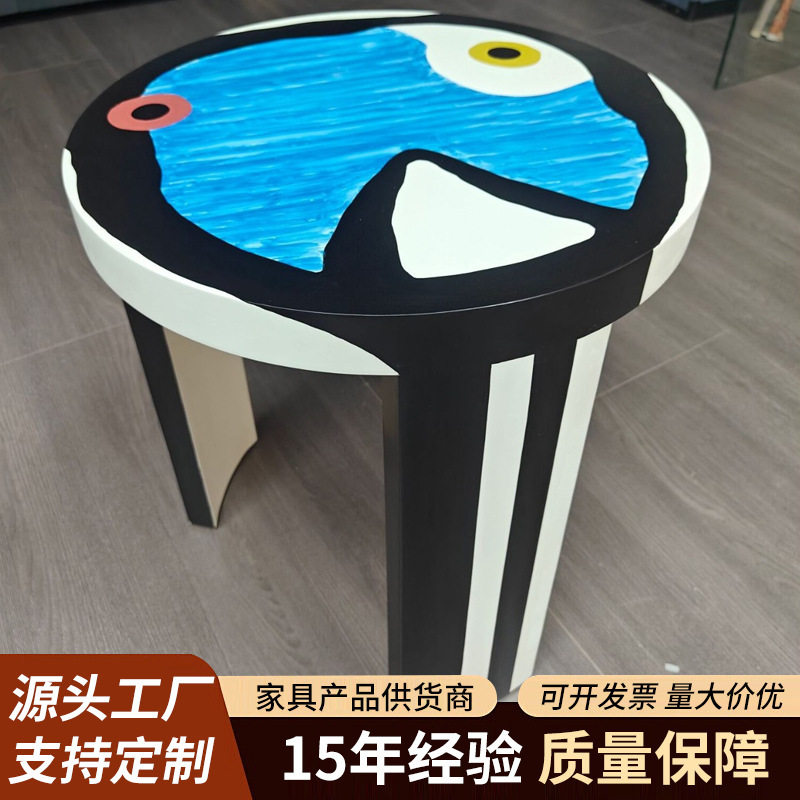 创意涂鸦小桌子 手绘熔炉彩绘茶几玻璃钢休闲小茶几个性休闲边桌