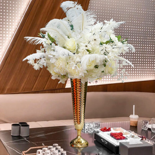 假花仿真花婚庆道具酒店婚礼桌花布置KTV羽毛装饰电镀摆件摆台花