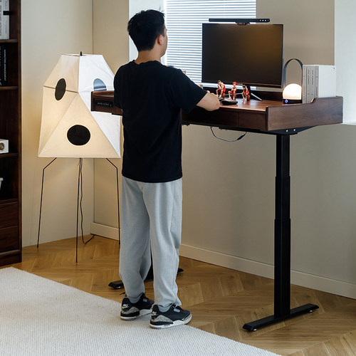 梦天然北美黑胡桃实木电脑升降桌电动书桌工作台电竞桌学习桌