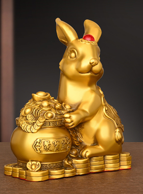铜兔子摆件纯铜生肖兔聚宝盆兔兔年吉祥金钱兔家居办公室装饰礼品