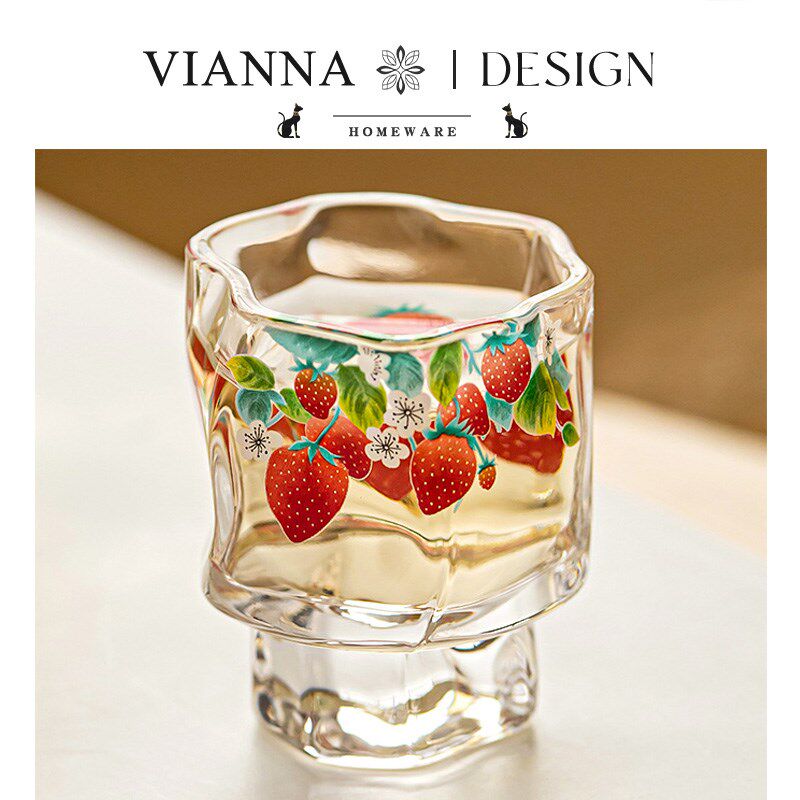 VIANNA丨草莓OFLE创意手工贴花扭扭玻璃品茗杯云川杯主人杯茶杯