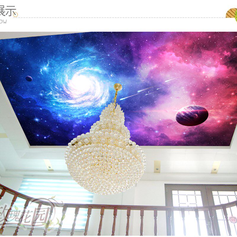 天花板装饰吊顶壁画房顶墙贴3D立体墙纸自粘防水宇宙星空星球太空