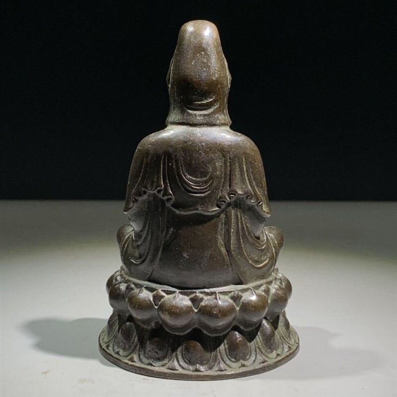 乡下收来老铜净瓶观音佛像观音坐莲观世音菩萨老铜像客厅装饰摆件