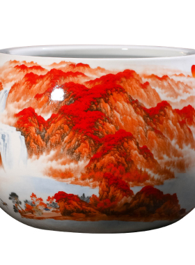 景德镇陶瓷器鸿运当头聚宝盆摆件家居饰品客厅玄关养鱼缸招财摆件