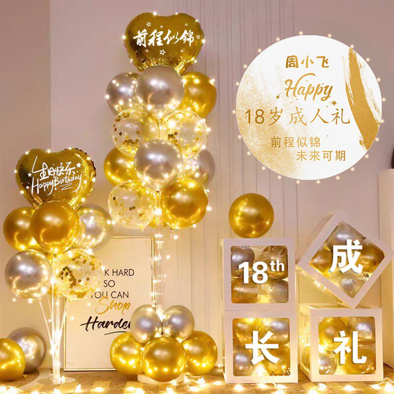 男女孩十八周岁成人礼18岁生日装饰气球背景布置仪式感拍照道具