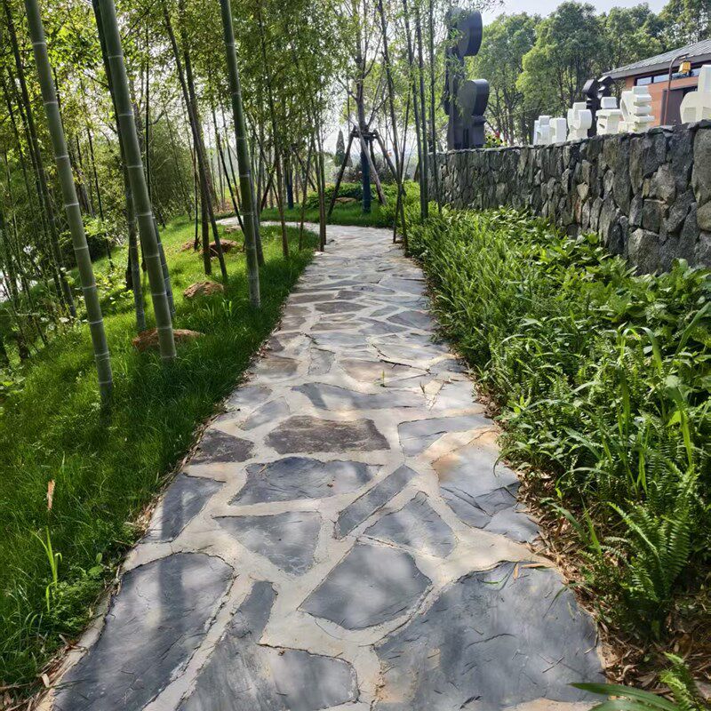 天然蓝石板不对称景观碎石庭院花和草台阶户外花园垫防滑地砖
