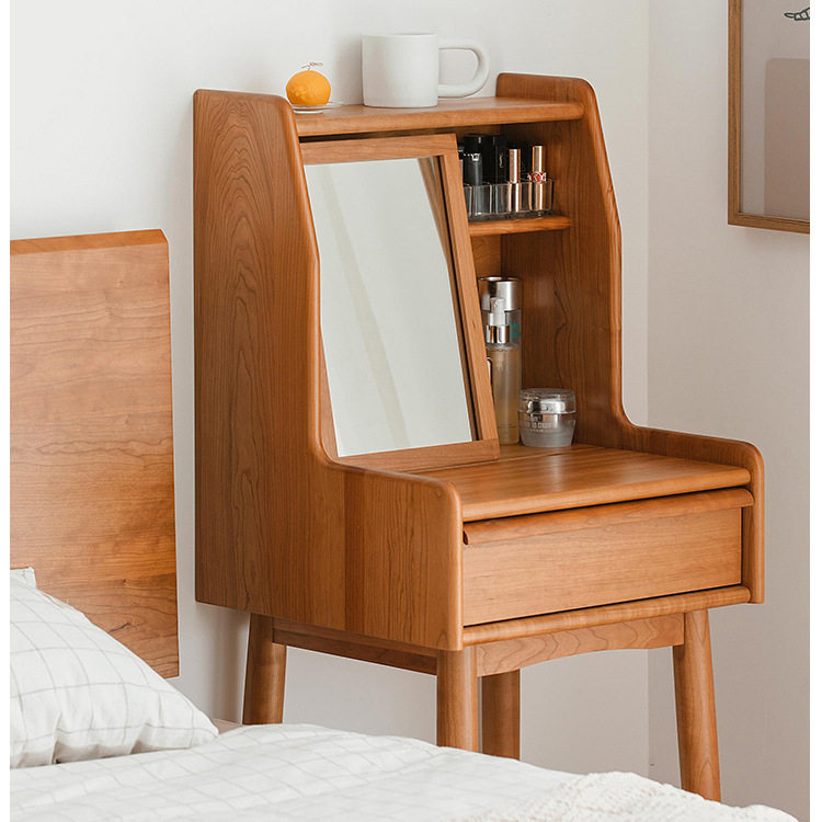 北欧实木梳妆台卧室小户型化妆桌日式简约樱桃木原木收纳柜化妆台