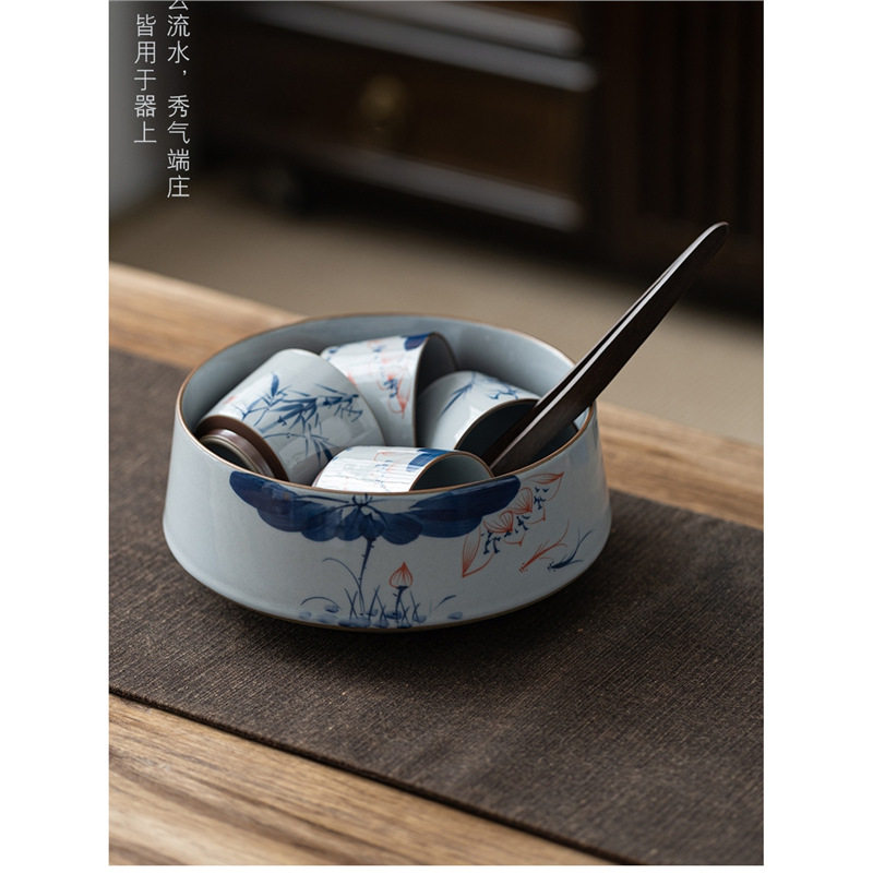 手绘大号哥窑陶瓷茶洗复古青花瓷笔洗茶渣缸水盂洗杯水洗零配茶具