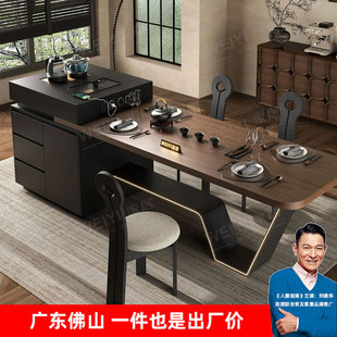 龙抬头岩板岛台餐桌一体高级可伸缩客厅厨房餐台茶台小户型中古风