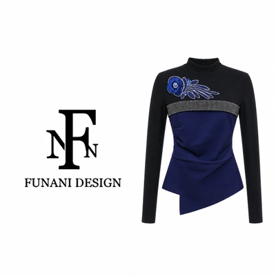 FNN半高领拼色长袖上衣女秋季设计感修身打底衫内搭DF2630863A