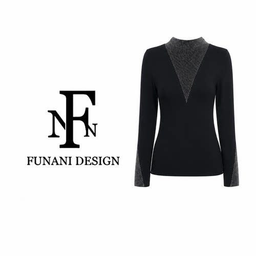 FNN黑色半高领网纱拼接长袖打底衫女秋冬修身显瘦内搭DF2630810E