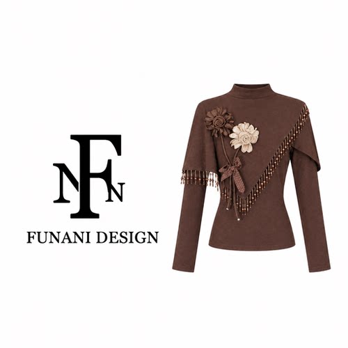 FNN美拉德设计感不规则斗篷收腰长袖上衣女秋季打底衫DF2631336A