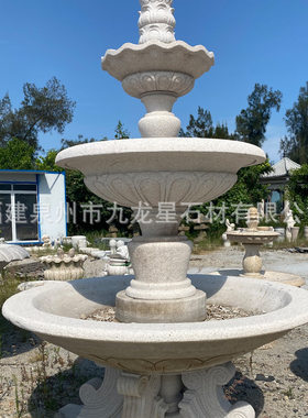 欧式黄锈石双层户外别墅喷泉