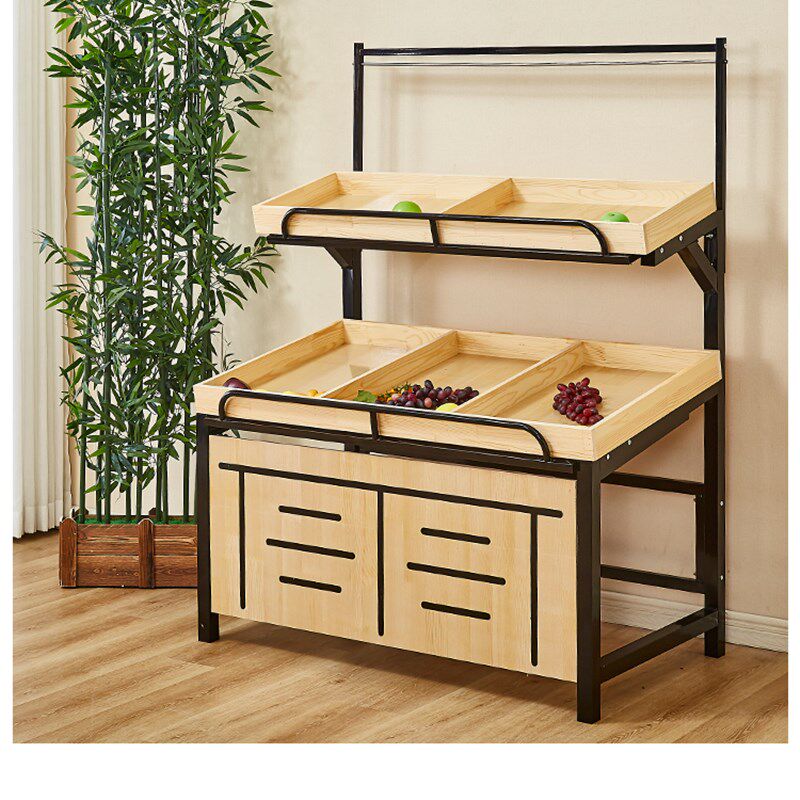 超市水果货架展示架蔬菜架各种干果货架钢木结合展示货架中岛组合